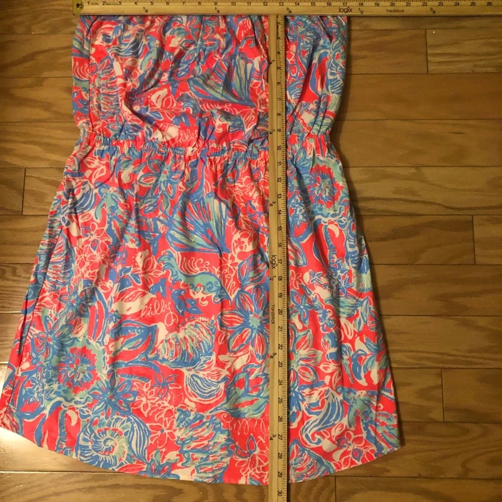 Lilly Pulitzer Coral and Aqua Strapless Printed Maxi Dress - Picture 4 of 6